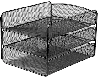 DESK STORAGE, TRIPLE LETTER TRAY, SAFCO, BLACK STEEL LARGE